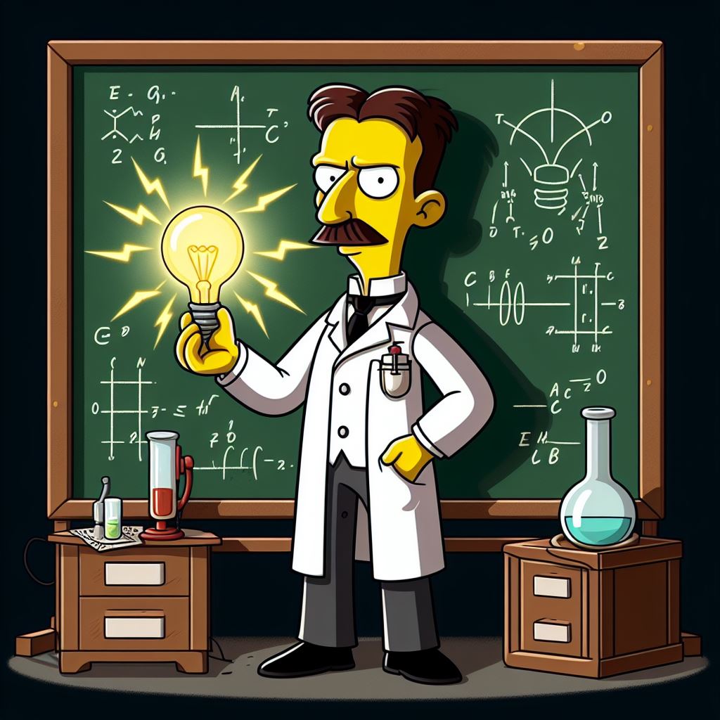 Nikola Tesla, sosteniendo una bombilla inalámbrica-